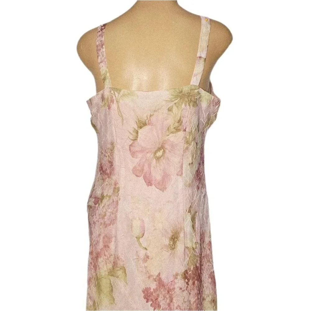 Kathy Roberts Dress Set Womens 10 Pink Floral Maxi Ruffle Crinkle Jacket‎ 9262